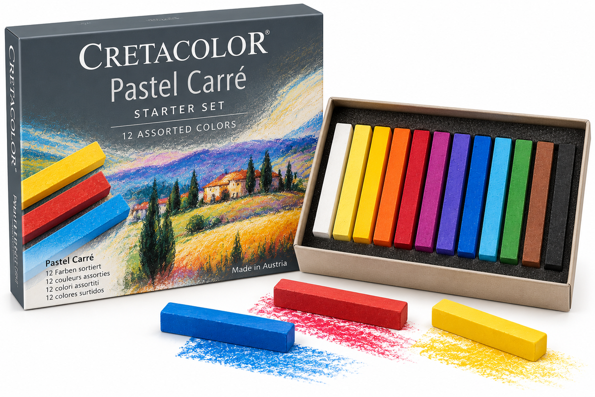PASTEL CARRÉ STARTER SET, 12 COLORS ASSORTED, CARDBOARD BOX