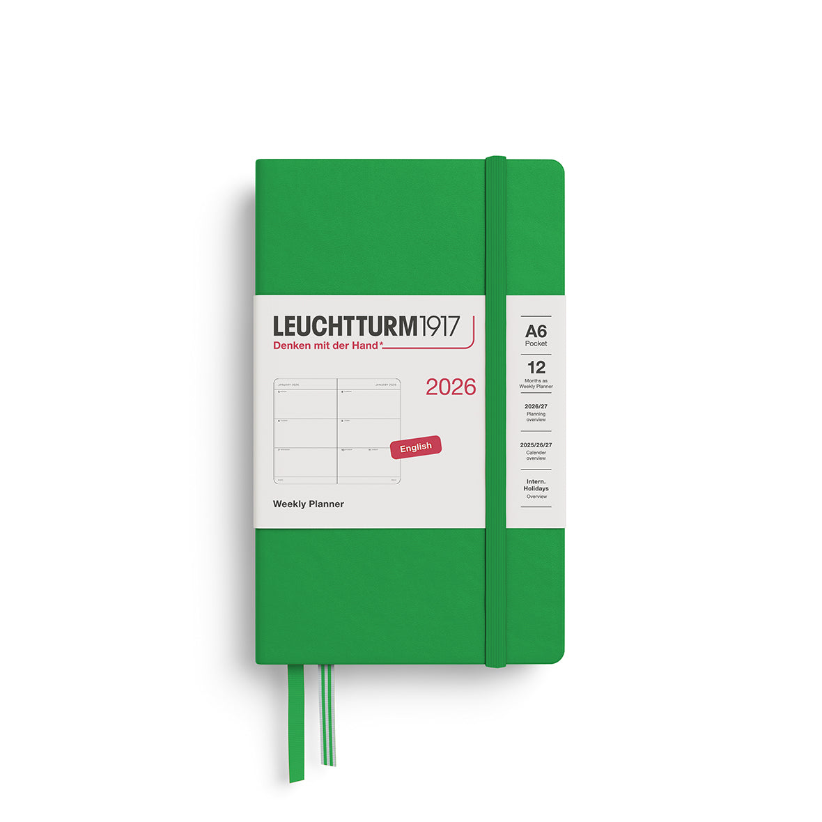 LEUCHTTURM 1917, WEEKLY PLANNER POCKET (A6) 2026, ENGLISH - SPRING LEAF