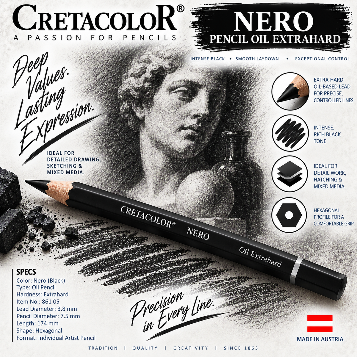 CRETACOLOR NERO PENCIL OIL EXTRAHARD