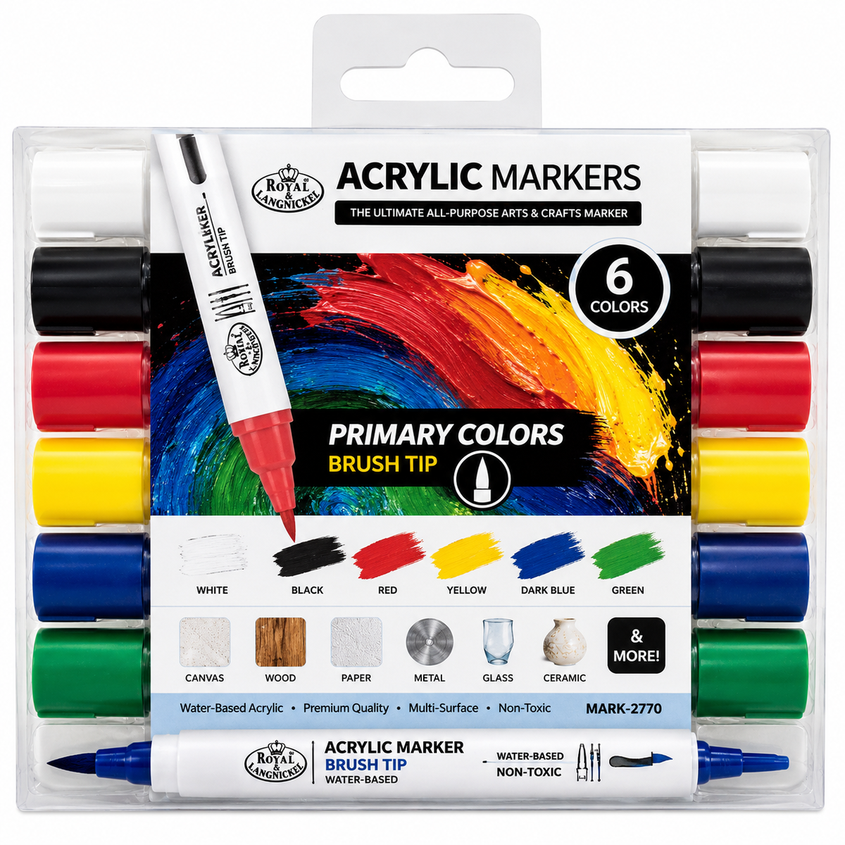 ACRYLIC MARKERS PRIMARY COLORS BRUSH TIP 6PK