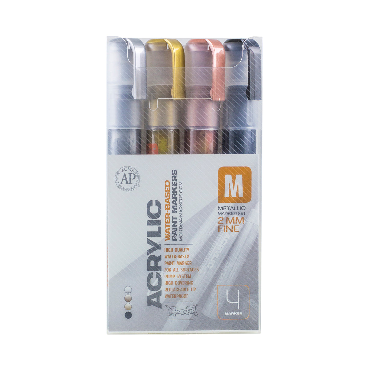 MONTANA ACRYLIC MARKER SET/4 FINE - METTALIC