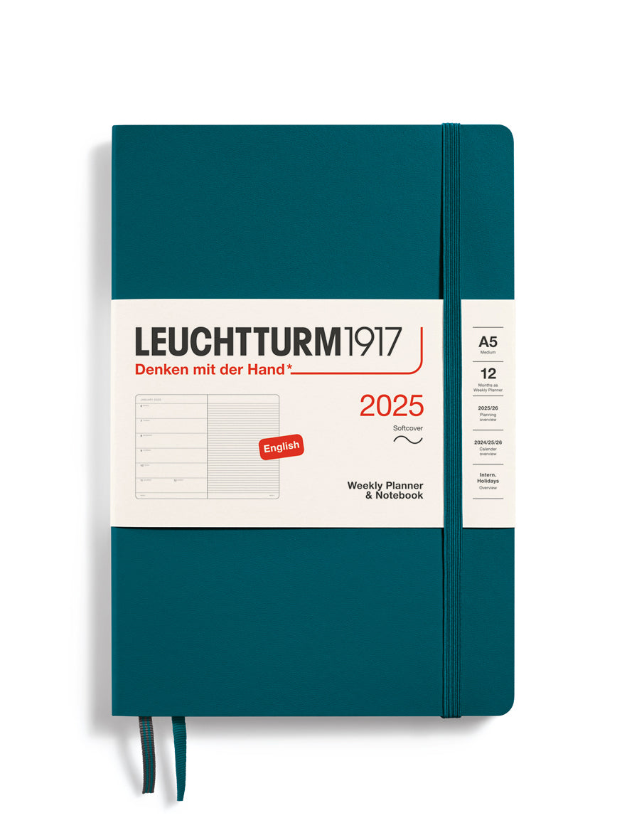 2025 WEEKLY PLANNER NOTEBOOK SOFTCOVER A5 PACIFIC GREEN