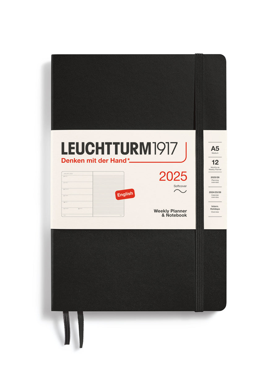 2025 WEEKLY PLANNER NOTEBOOK SOFTCOVER A5 BLACK