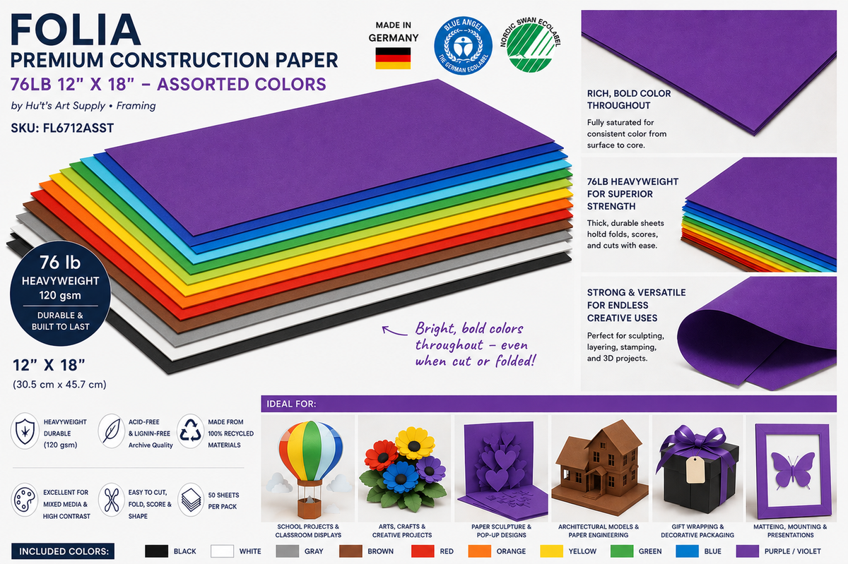 FOLIA  PREMIUM CONSTRUCTION PAPER 76LB 12X18 ASSORT