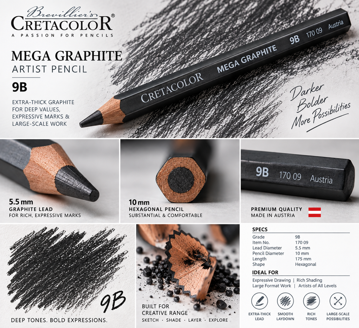 CRETACOLOR MEGA GRAPHITE PENCIL 9B