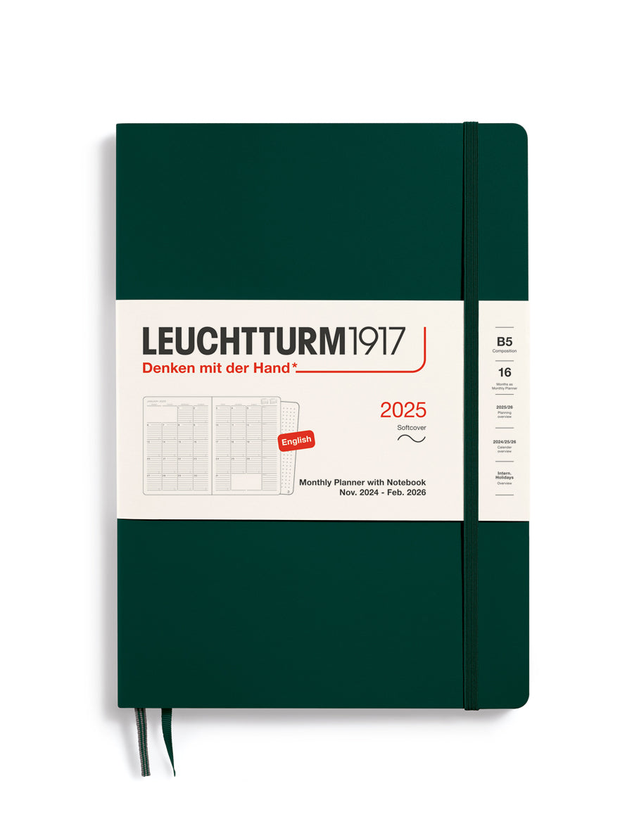 2025 MONTHLY PLANNER NOTEBOOK COMPOSITION B5 FOREST GREEN