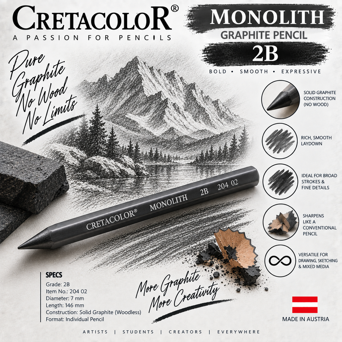 CRETACOLOR MONOLITH GRAPHITE PENCIL 2B