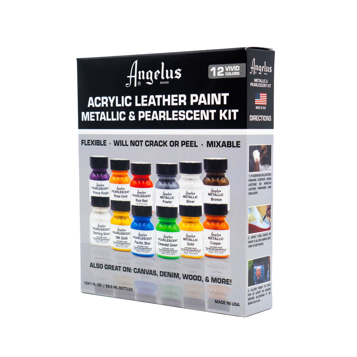 LEATHER PAINT 1oz METALLIC/PEARLESCENT 12 COLOR KIT