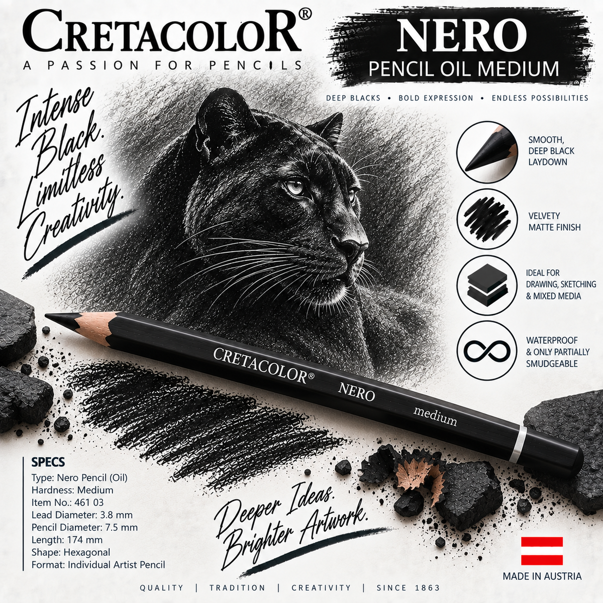 CRETACOLOR NERO PENCIL OIL MEDIUM