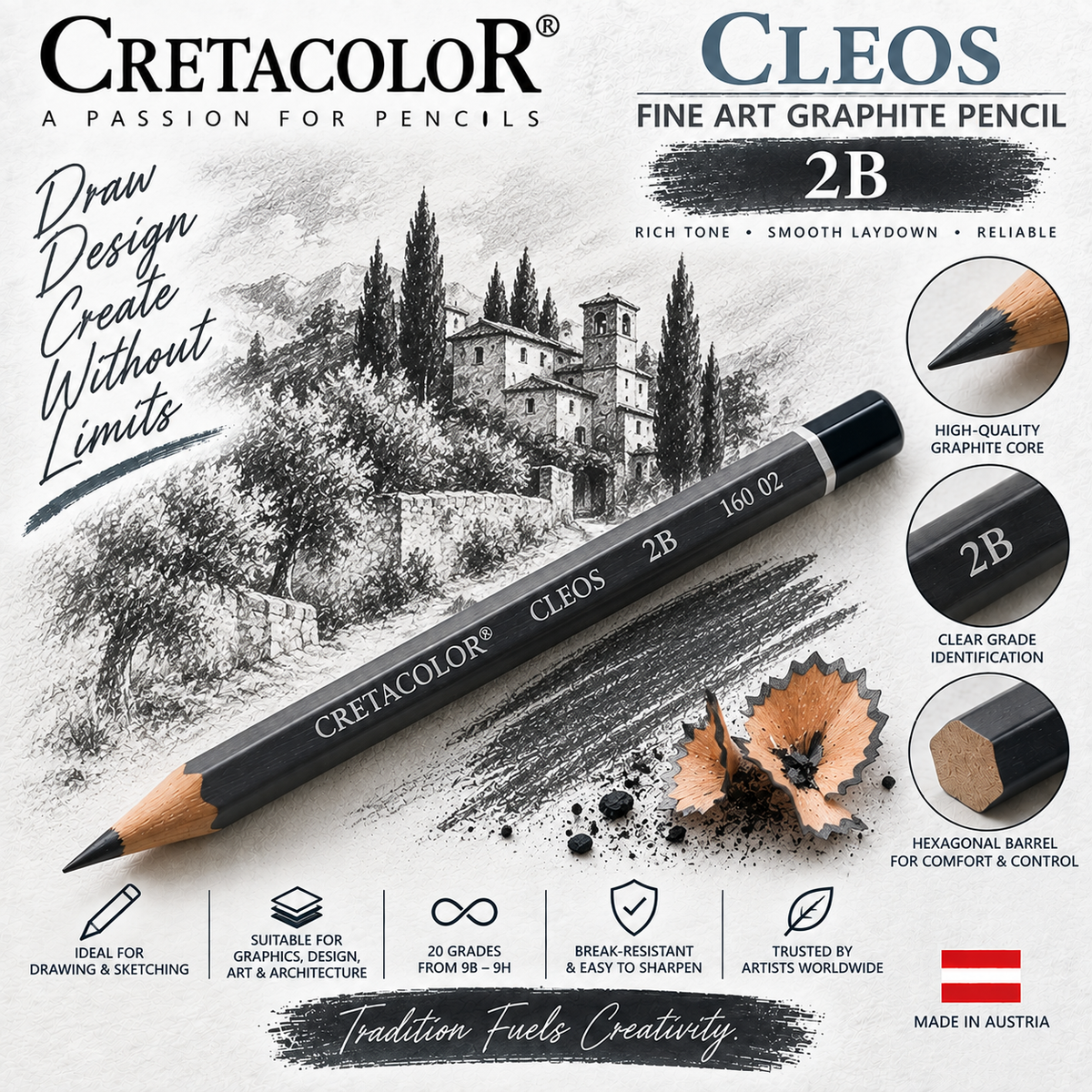 CRETACOLOR CLEOS FINE ART GRAPHITE PENCIL 2B