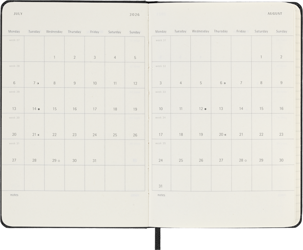 MOLESKINE CLASSIC 12 MONTH 2026 WEEKLY PLANNER, HARD COVER, POCKET (3.5" X 5.5"), BLACK