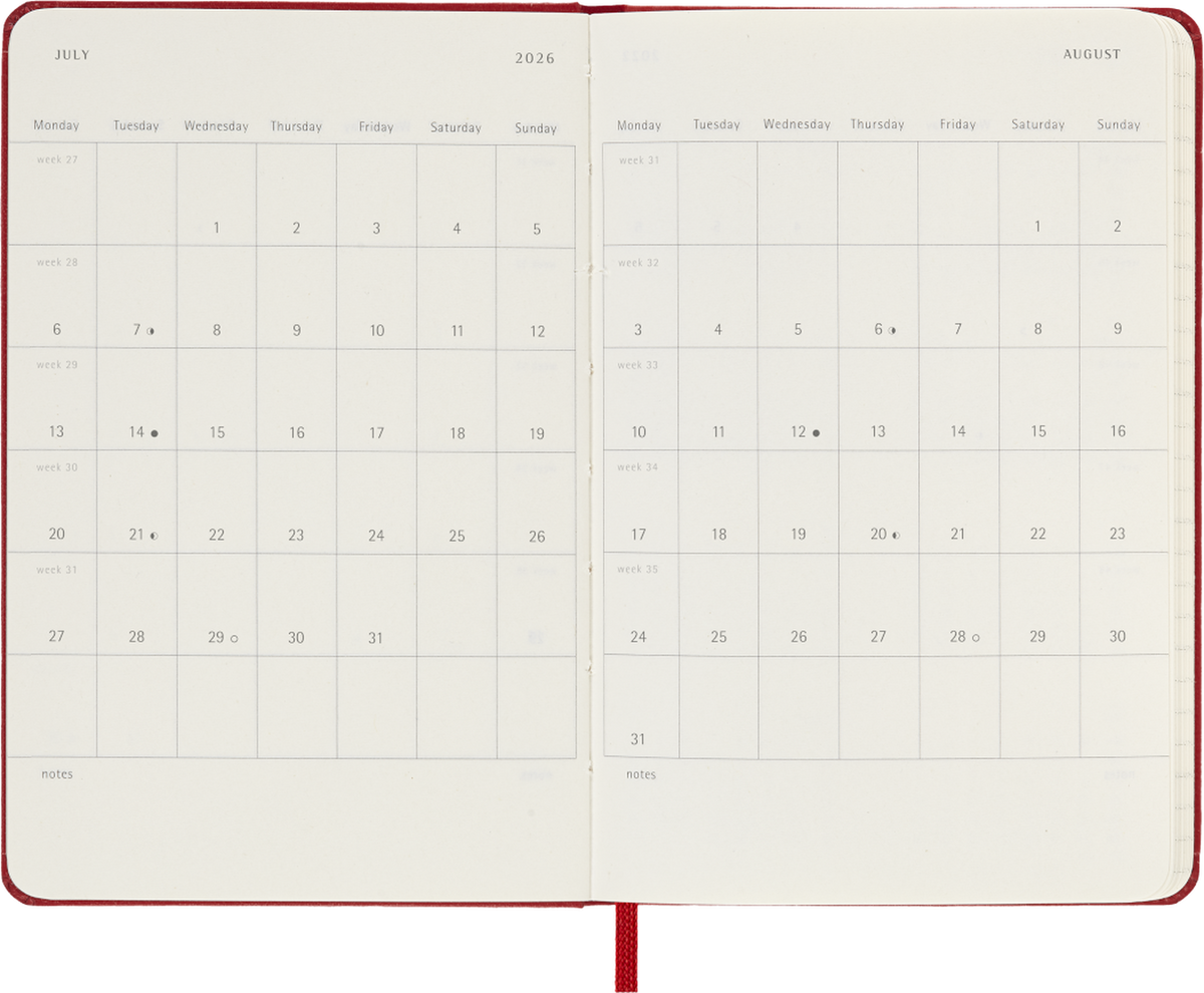 MOLESKINE CLASSIC 12 MONTH 2026 DAILY PLANNER, SOFT COVER, SCARLET RED, POCKET (3.5" X 5.5")