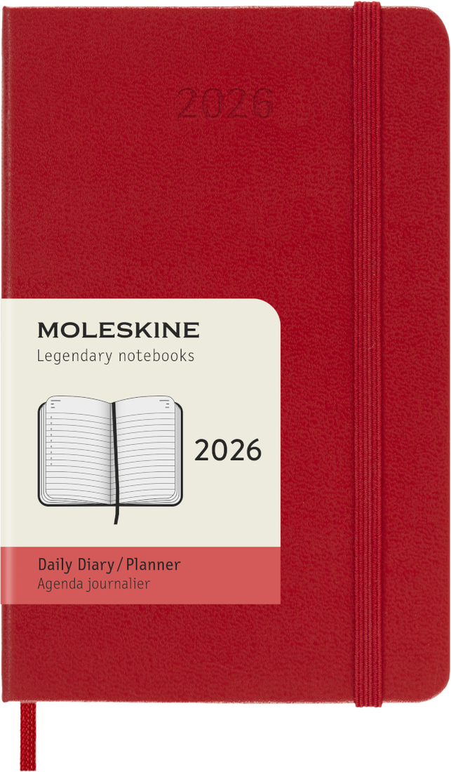 MOLESKINE CLASSIC 12 MONTH 2026 DAILY PLANNER, SOFT COVER, SCARLET RED, POCKET (3.5" X 5.5")