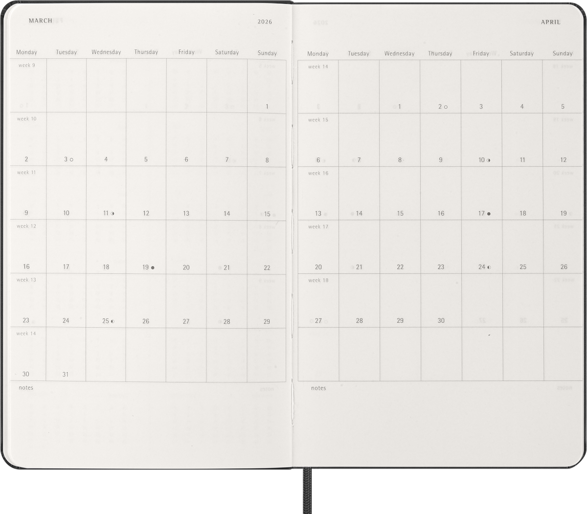 MOLESKINE CLASSIC 12 MONTH 2026 WEEKLY HORIZONTAL PLANNER, HARD COVER, LARGE (5" X 8.25"), BLACK