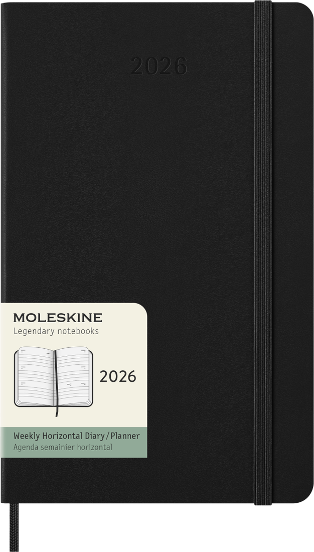 MOLESKINE CLASSIC 12 MONTH 2026 WEEKLY HORIZONTAL PLANNER, HARD COVER, LARGE (5" X 8.25"), BLACK