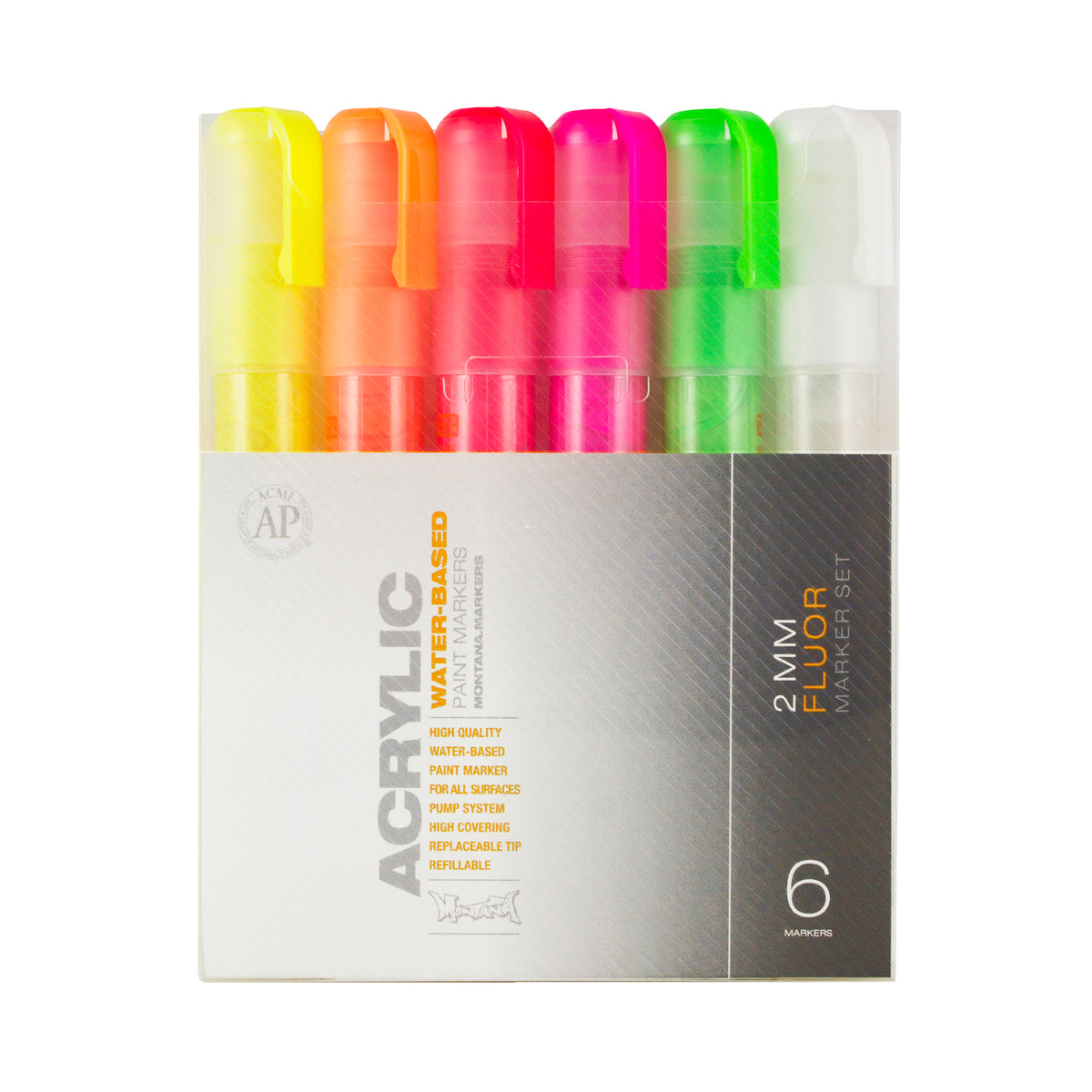 MONTANA ACRYLIC MARKER SET/6 FINE - FLUORESCENT