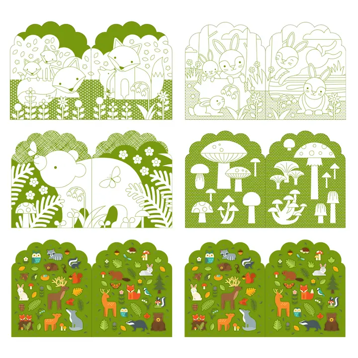COLORING BOOK PLUS STICKERS - WOODLAND