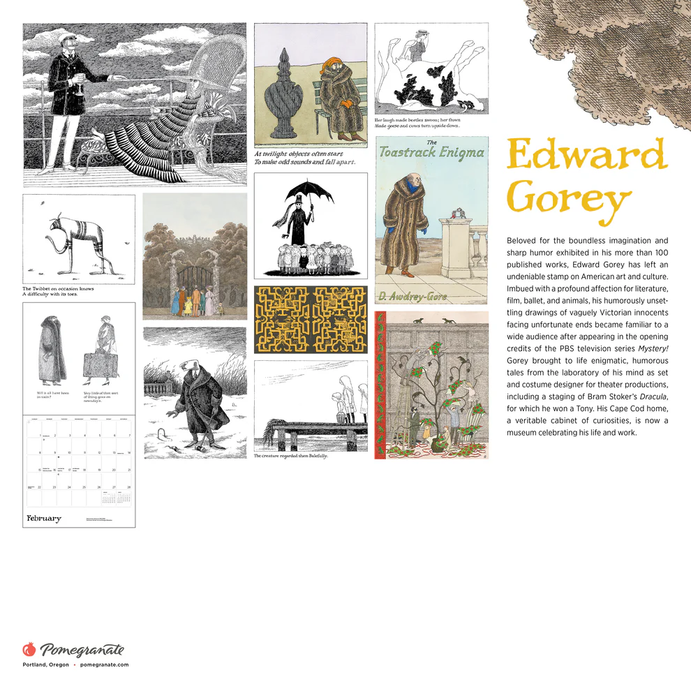 Calendrier Mural Mini 2024 Edward Gorey - Illustrations Vintage, Humour Noir, Organisation Mensuelle