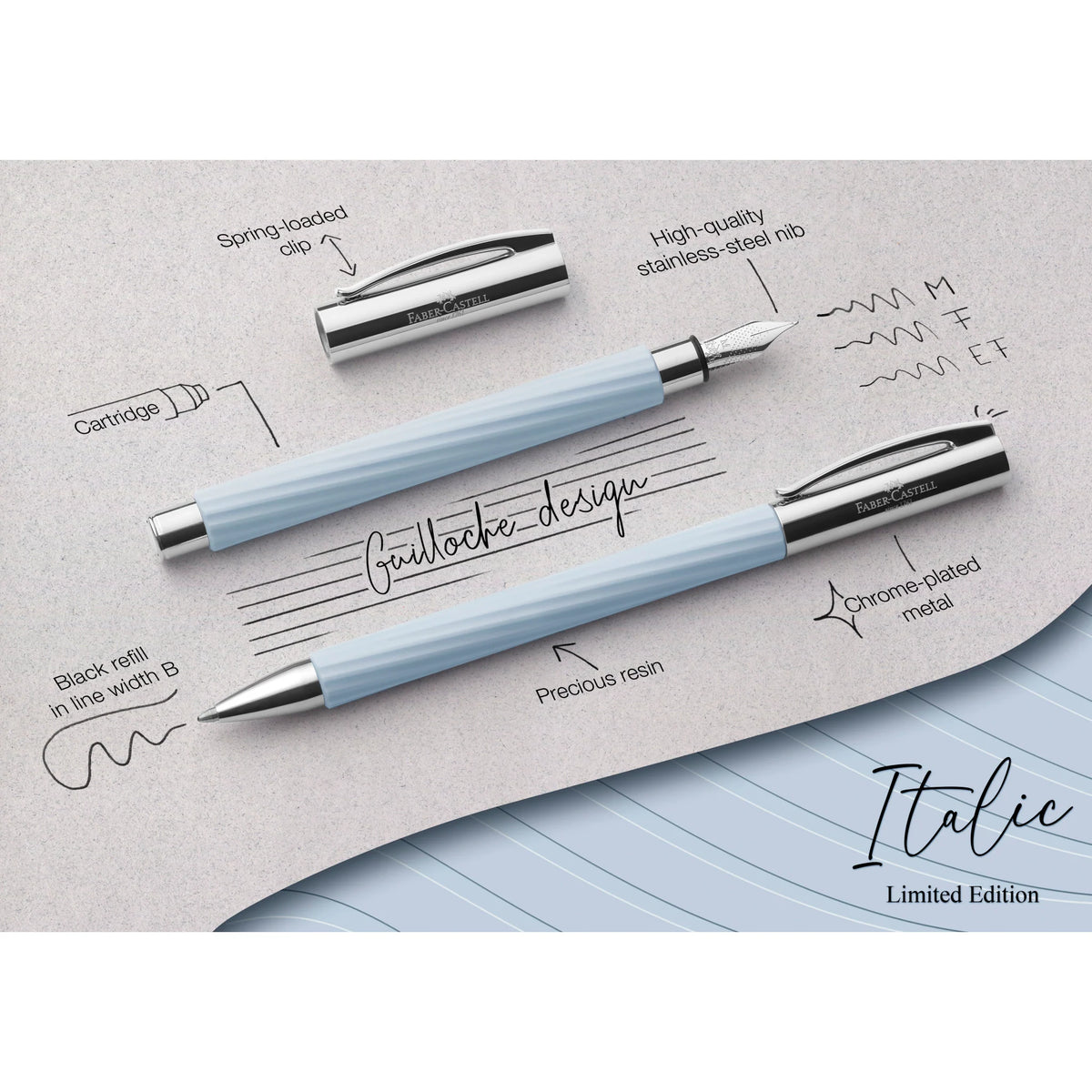 AMBITION ITALIC ICE BLUE FOUNTAIN PEN MEDIUM