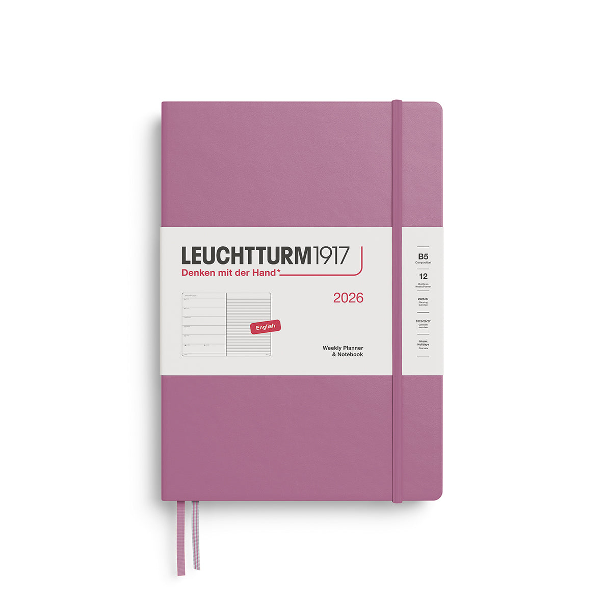 DUSTY ROSE, WEEKLY PLANNER &amp; NOTEBOOK COMPOSITION (B5) 2026, ENGLISH