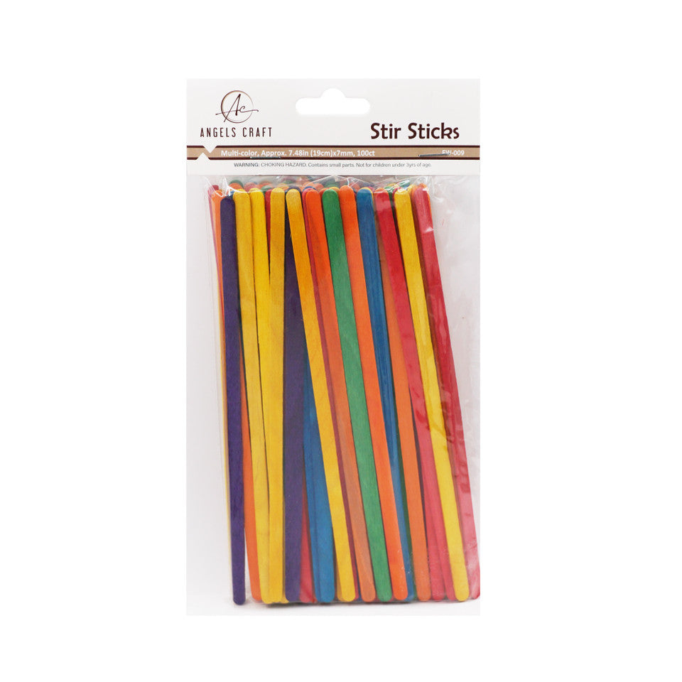 WOODEN STIR STICKS  100PC MULTI-COLORS