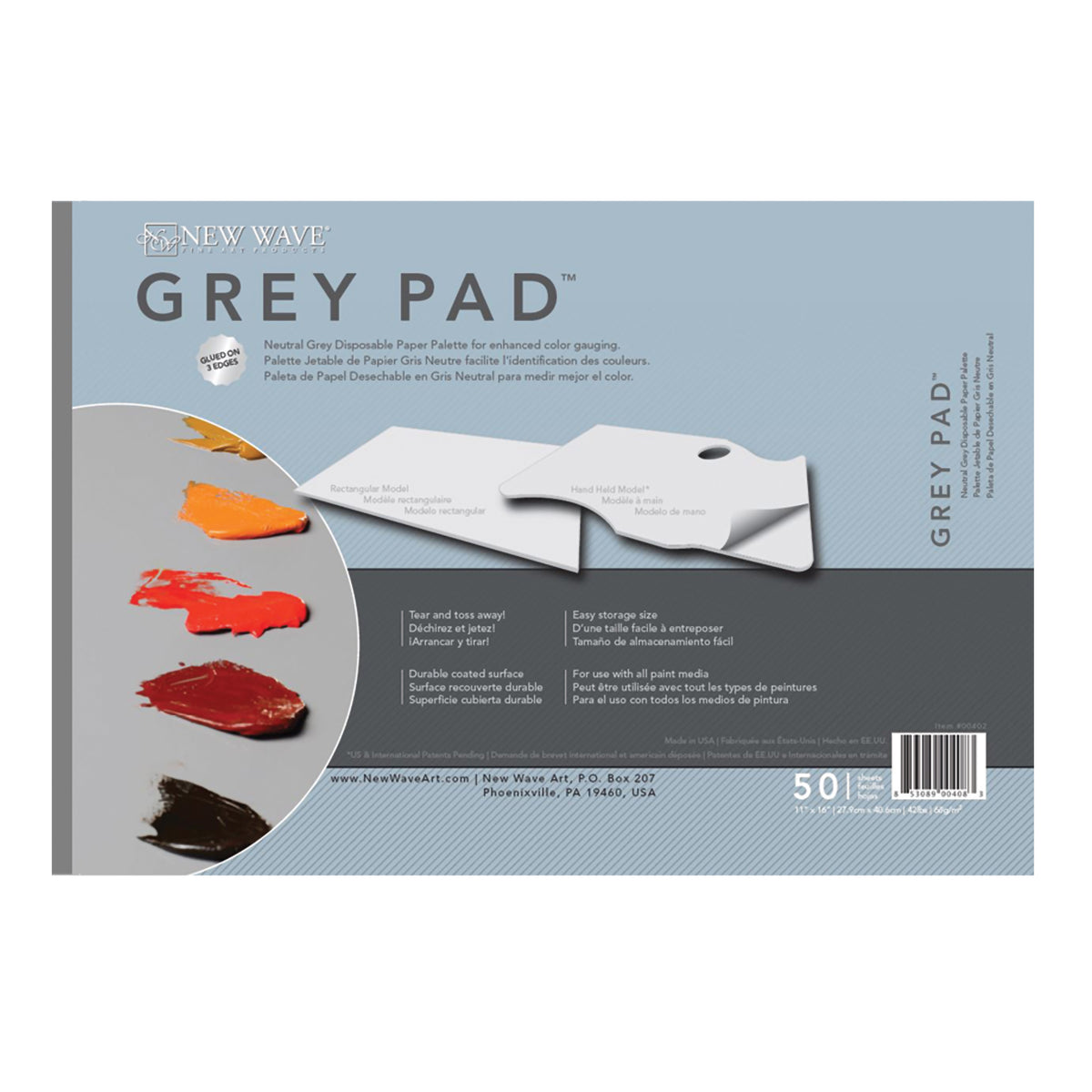 NEW WAVE HAND HELD RECTANGLE GREY PALETTE PAD 11X16