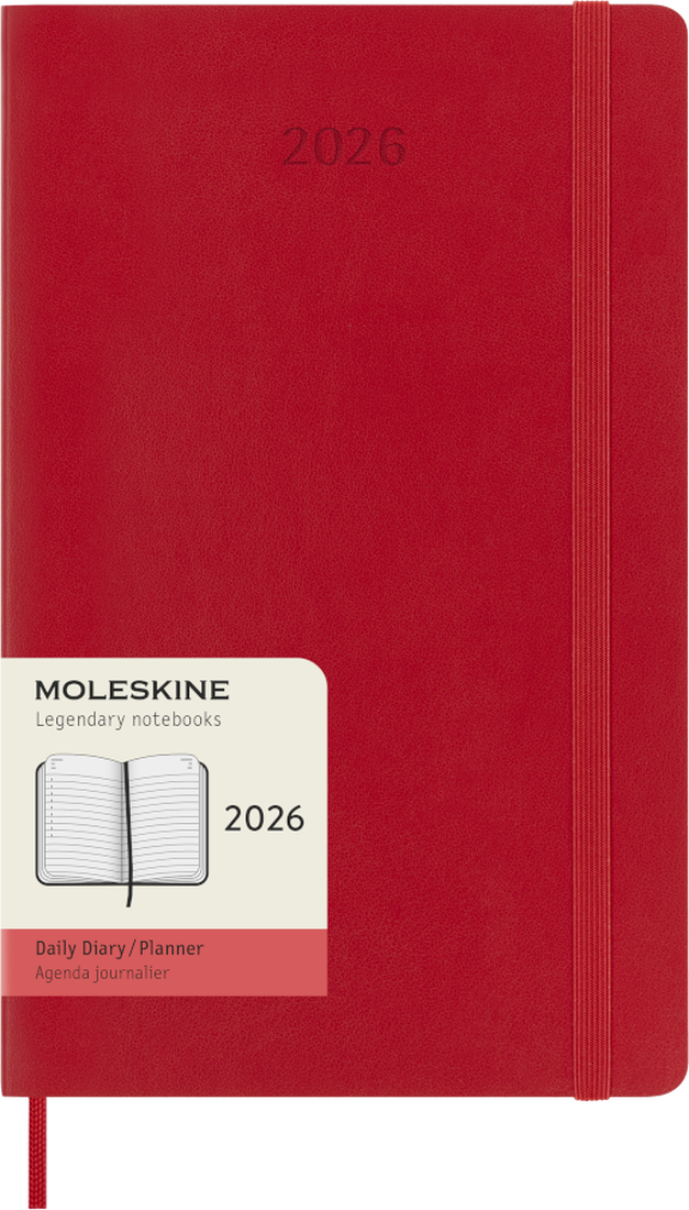 MOLESKINE CLASSIC 12 MONTH 2026 DAILY PLANNER, SOFT COVER, LARGE (5" X 8.25"), SCARLET RED