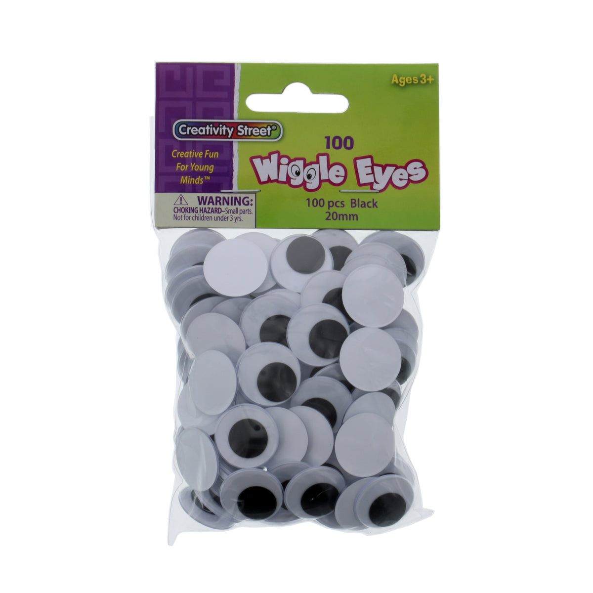 GLUE-ON WIGGLE EYES BLACK 20mm PACK