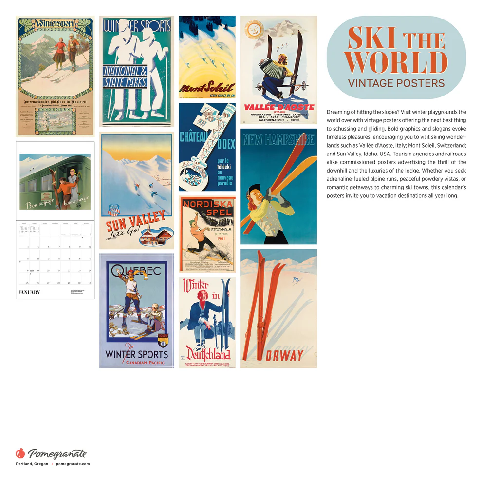 WALL CALENDAR 2026 - SKI THE WORLD VINTAGE POSTERS
