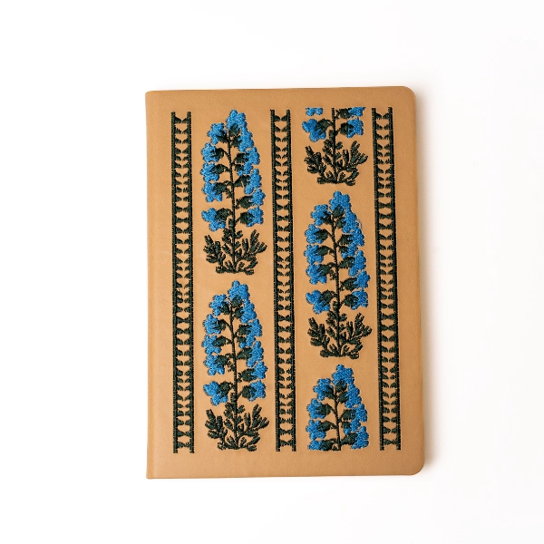EMBROIDERED HARDBOUND NOTEBOOK- DELPHINIUM FLOWER