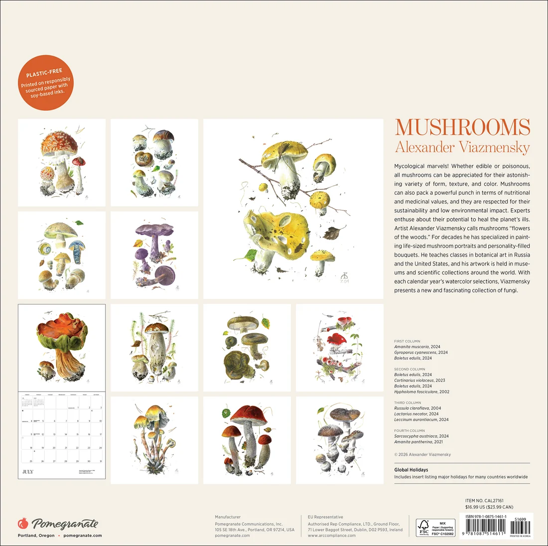 WALL CALENDAR 2027 - MUSHROOMS ALEXANDER VIAZMENSKY