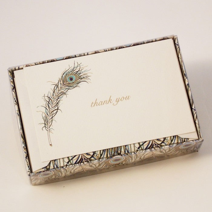 THANK YOU CARDS AND LINED ENVELOPES- PEACOCK FEATHERS