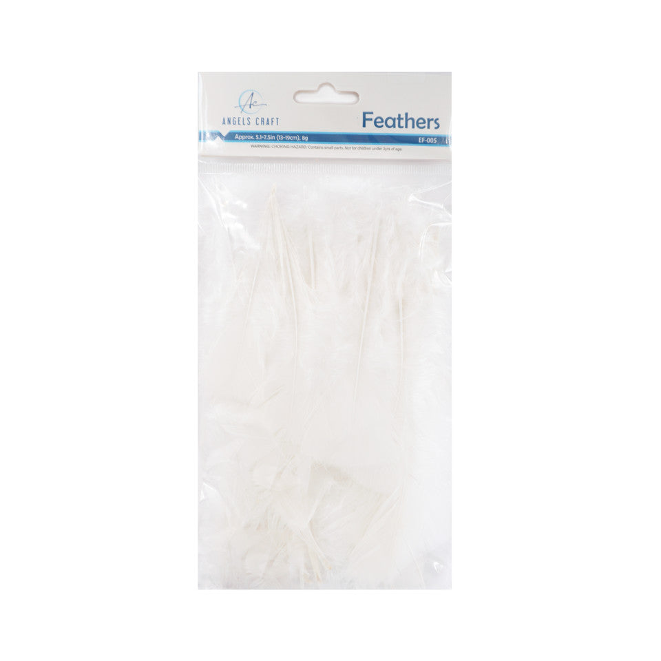 FEATHERS - 8G WHITE , ASSORTED SIZES