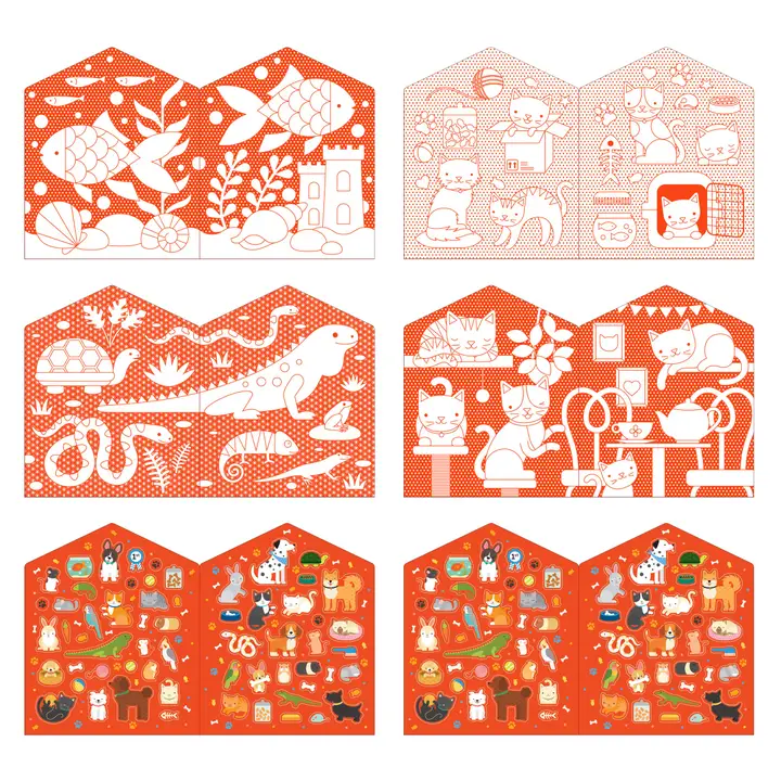 COLORING BOOK WITH STICKERS - PETS