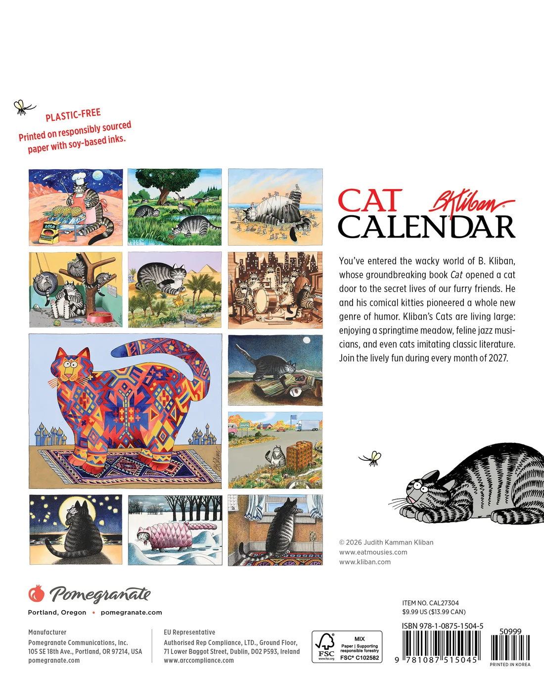MINI WALL CALENDAR 2027 - B, KLIBAN CATCALENDAR