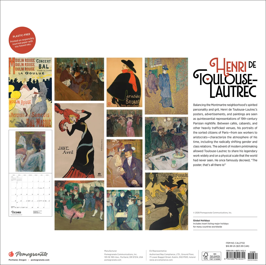 WALL CALENDAR 2027 - HENRI DE TOULOUSE-LAUTREC