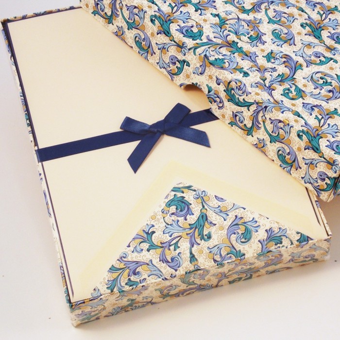 WRITING PAPERS AND LINED ENVELOPES- BLUE FLORENTINE STYLE
