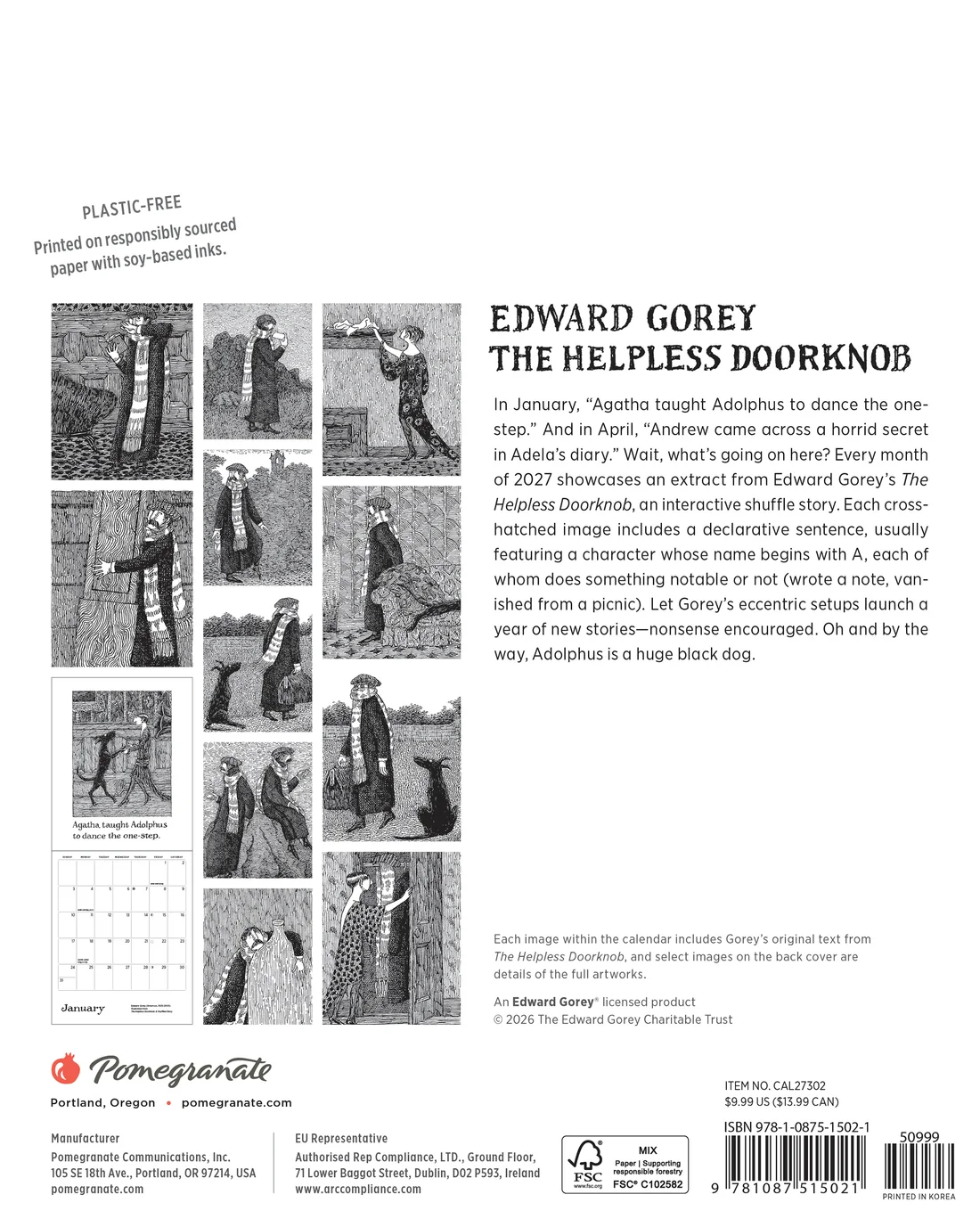 MINI WALL CALENDAR 2027 - EDWARD GOREY THE HELPLESS DOORKNOB