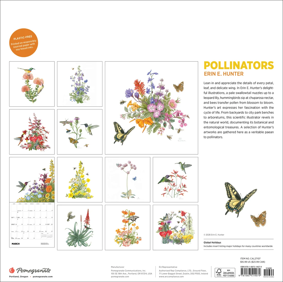 WALL CALENDAR 2027 - ERIN E, HUNTER POLLINATORS