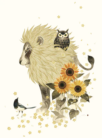 TADASHI URA CARD LION WITH OWL