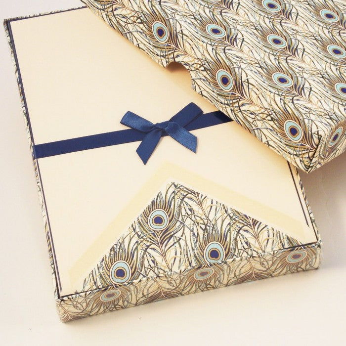 WRITING PAPERS AND LINED ENVELOPES- PEACOCK FEATHERS