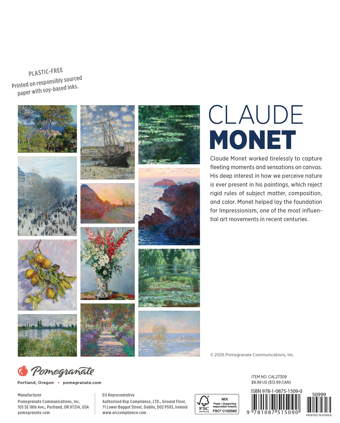 MINI WALL CALENDAR 2027 - CLAUDE MONET