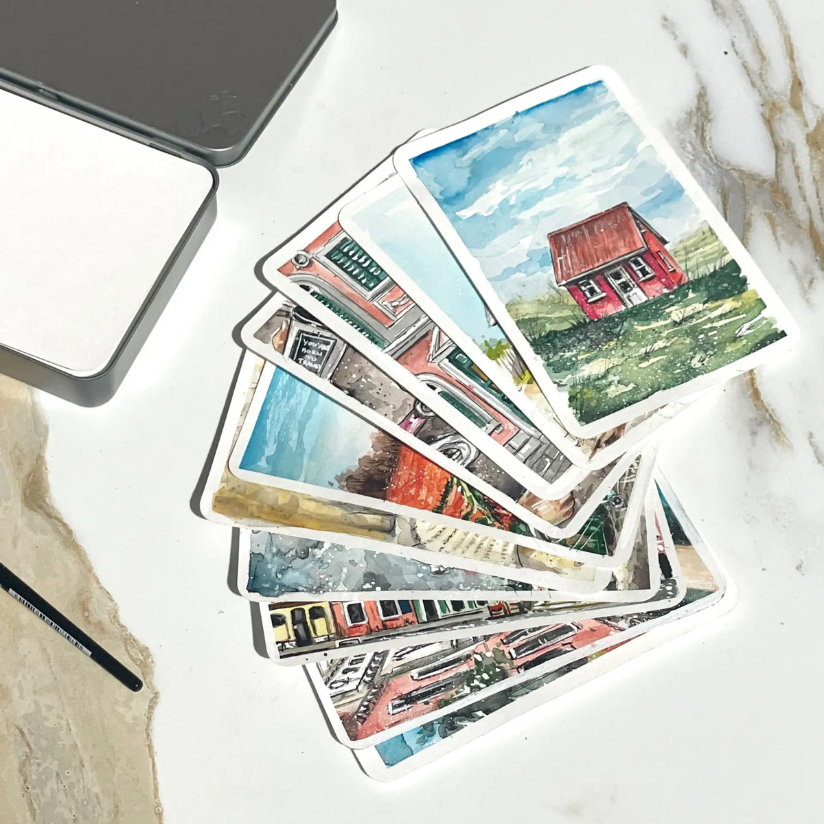 WATERCOLOUR POSTCARDS IN METAL BOX, COLD PRESSED, 230GSM, 4 X 6IN, 30 S...
