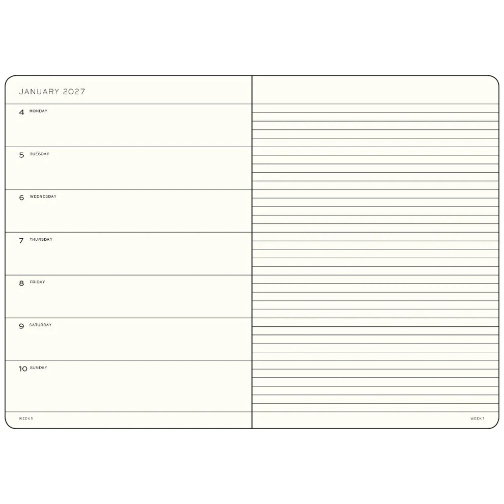 WEEKLY PLANNER &amp; NOTEBOOK MEDIUM (A5) 2027, SOFTCOVER, ENGLISH - INDIGO