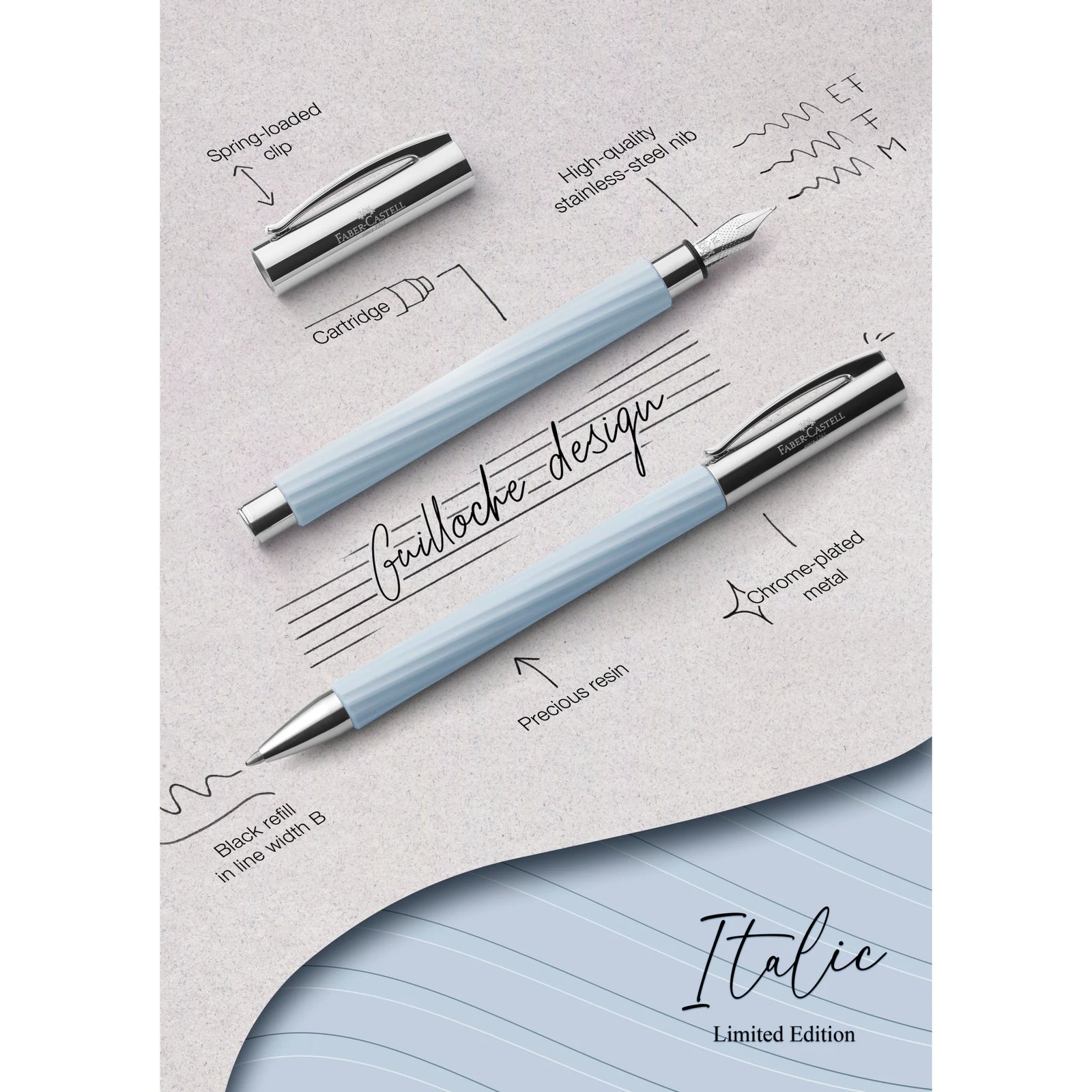 AMBITION ITALIC ICE BLUE FOUNTAIN PEN FINE