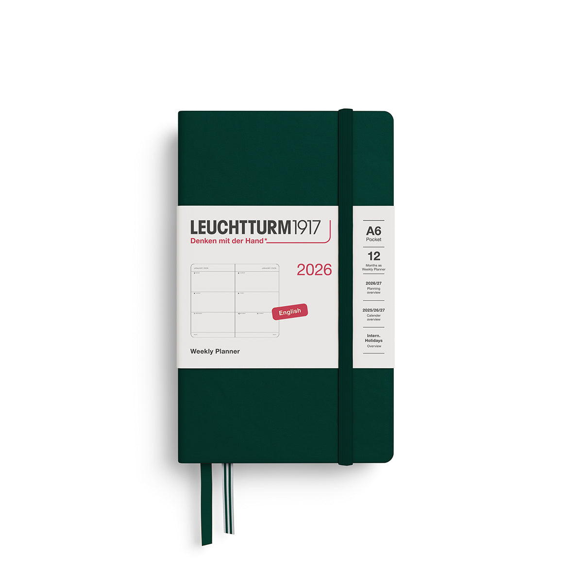 LEUCHTTURM 1917, WEEKLY PLANNER POCKET (A6) 2026, ENGLISH - FOREST GREEN