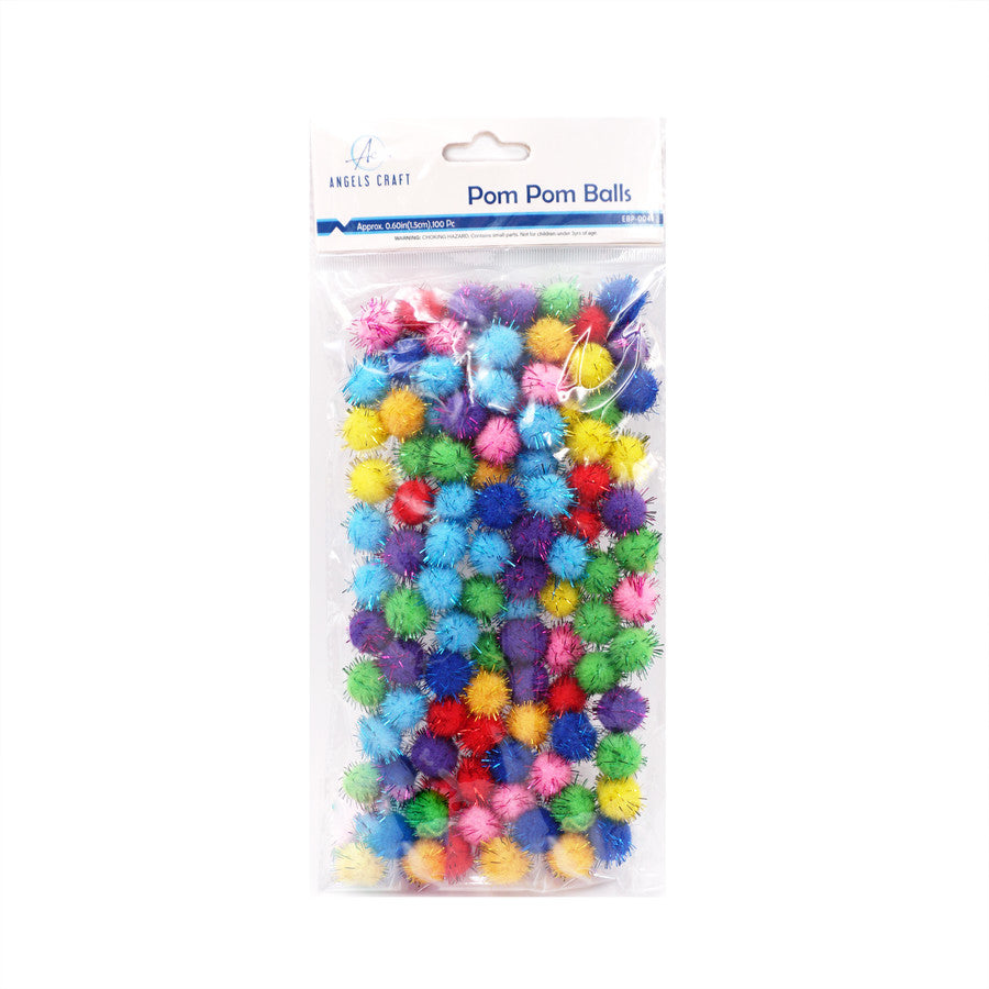 POM - POMS,  ASSORTED GLITTER COLORS APPROX - 1.5 CM (100PC)