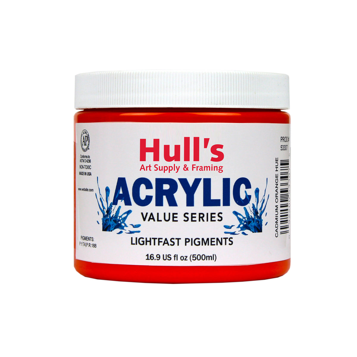HULLS ACRYLIC 16oz JAR CADMIUM ORANGE HUE