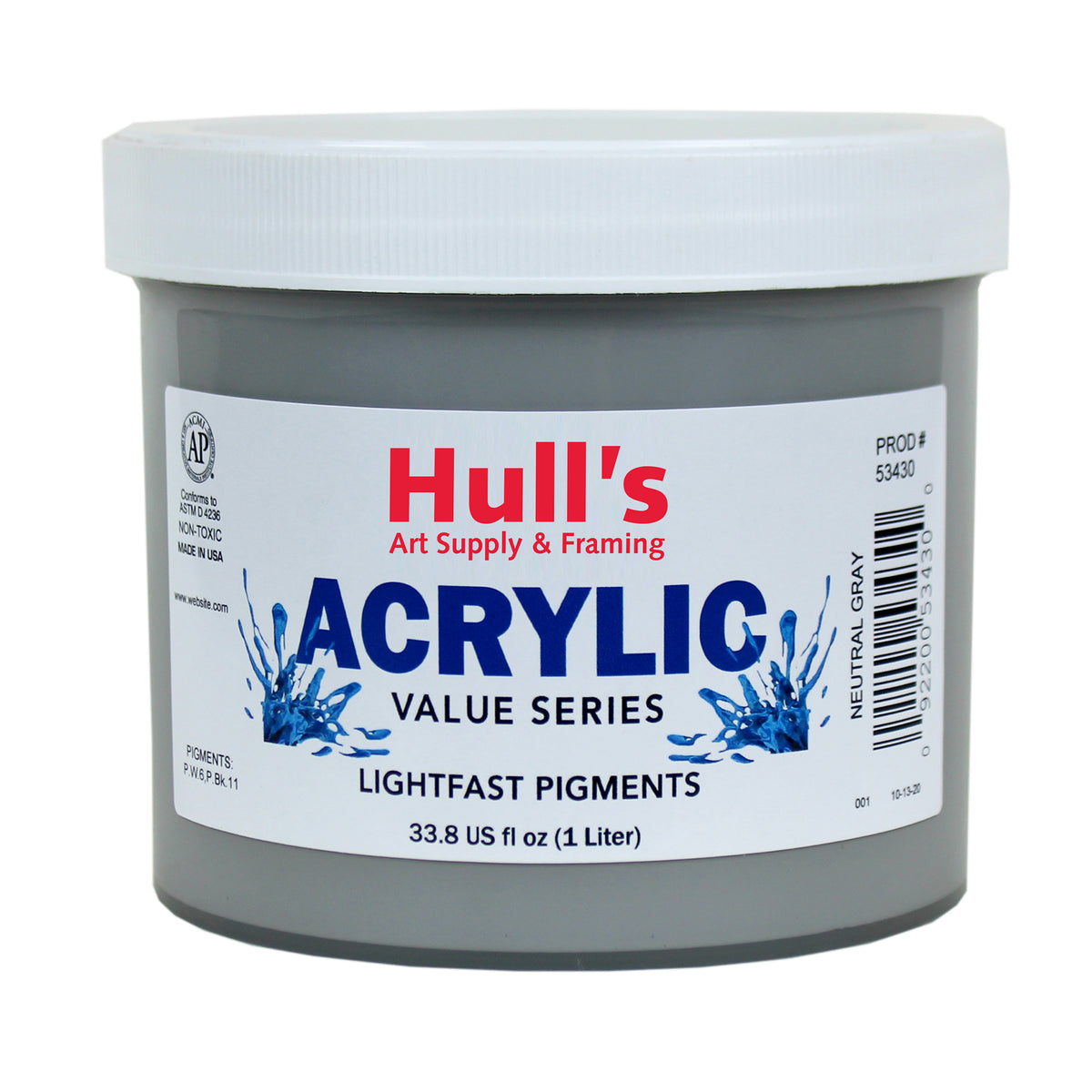 HULLS ACRYLIC 32oz JAR NEUTRAL GRAY