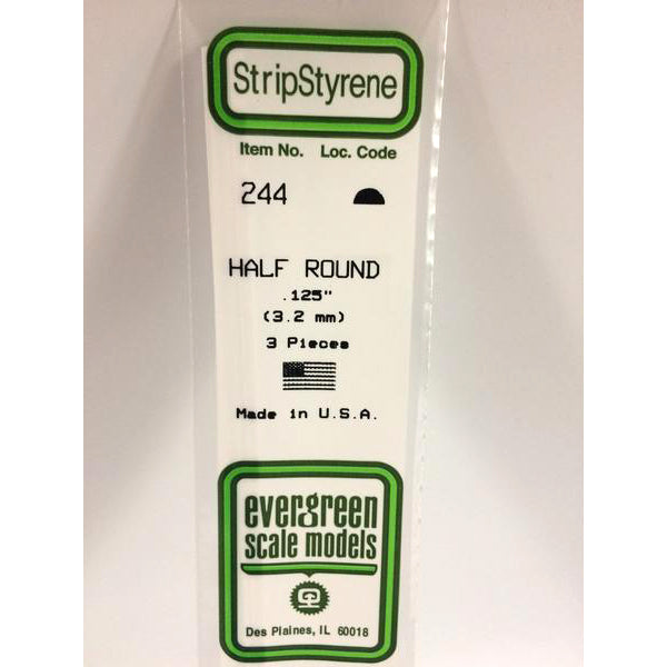 POLYSTYRENE OPAQUE WHITE HALF ROUND .125 x 14&#39;&#39; PKG/3